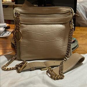 Jimmy Choo Taupe Croc-Embossed Leather Crossbody with Gold Chain